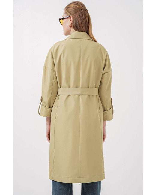 Bigdart Natural 9104 Zweireihiger Trenchcoat Mit Kragenfutter – Ölgrün Für Damen