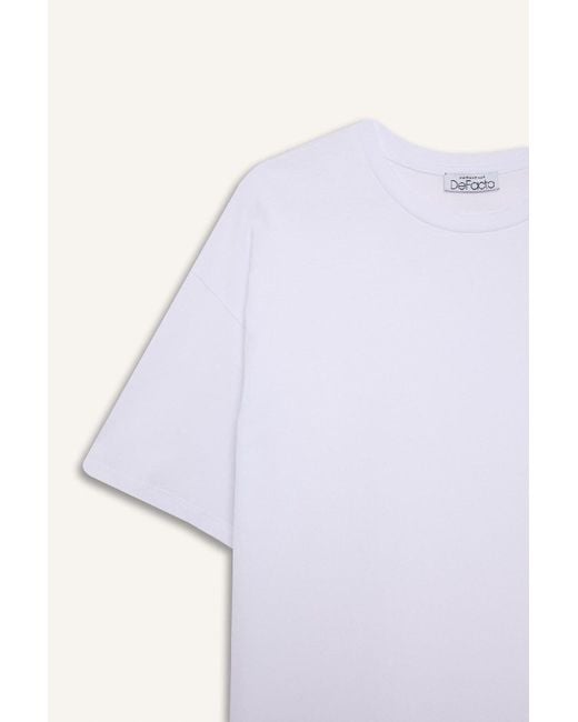 Defacto White Übergroßes, Lockeres Basic-T-Shirt Mit Rundhalsausschnitt Und Kurzen Ärmeln