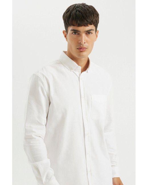 Defacto 100 Baumwolle, Reguläre Passform, Polo-Ausschnitt, Oxford-Basic, Einfarbig, Langärmelig, A8028Ax24Au Für Herren in White für Herren