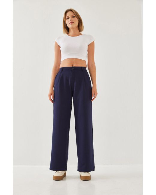 Bianco Lucci Blue Trend-Palazzo-Hose Aus Gewebtem Stoff Mit Hoher Taille 2399 Für Damen