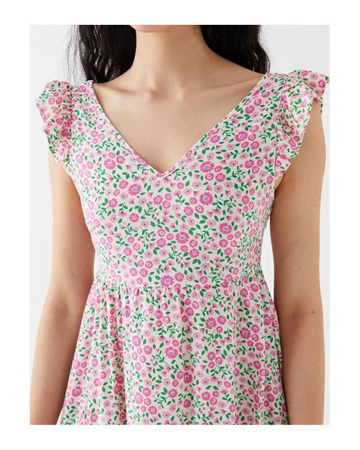 LC Waikiki Pink Lcw Lässiges Kleid Mit V-Ausschnitt Und Blumenmuster Für Damen