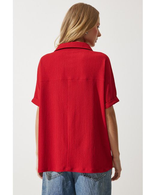 Happiness İstanbul Red Happiness istanbul e gestrickte crinkle-bluse mit rollkragen