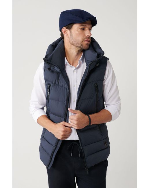 AVVA Marineblaue, Wasserabweisende Und Winddichte Kapuzenweste Mit Gänsedaunen A32Y6504 Für Herren in Black für Herren