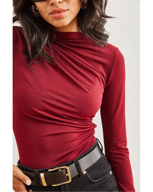 Olalook Red Burgunderrote, Drapierte, Detaillierte Spanische Crop-Bluse Mit Ärmeln Blz- 19002775 Für Damen