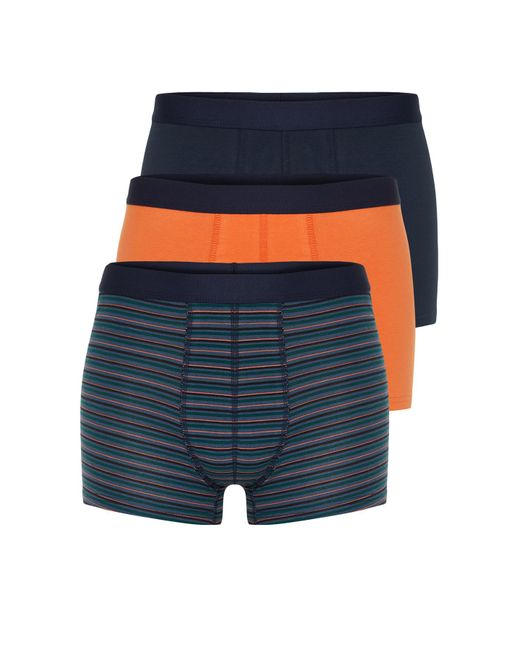 Trendyol 3-teilige boxershorts aus gestreifter, einfarbiger baumwollmischung in orange-marineblau in Blue für Herren