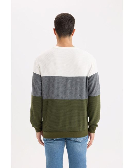 Defacto Farbblock-Jacquard-Sweatshirt Mit Normaler Passform Und Rundhalsausschnitt D5393Ax24Au Für Herren in Green für Herren
