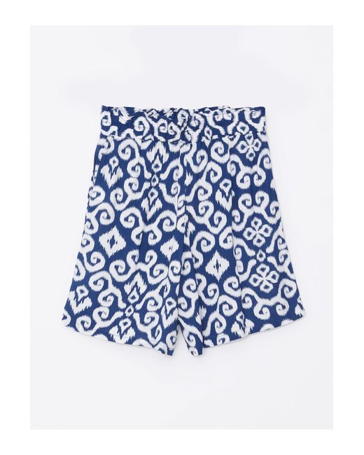 LC Waikiki Blue Gemusterte Shorts – Elastische Taille Für Damen