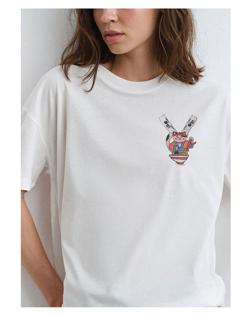 Mavi White Delicious Bedrucktes Weißes T-Shirt Mit Lockerer Passform -70057 Für Damen