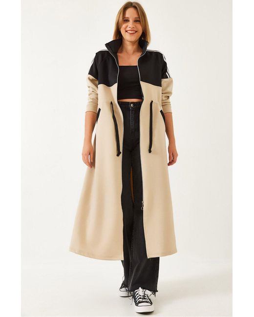Bianco Lucci Natural Langes Kleid Mit Reißverschluss An Der Taille Für Damen