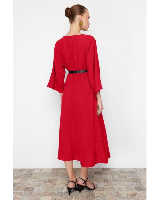 Trendyol Red Rotes Gewebtes Midi-Kleid