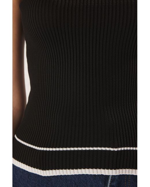 Trendyol Blue Schwarze Basic-Farbblock-Strickwaren-Slim-Bluse Für Damen