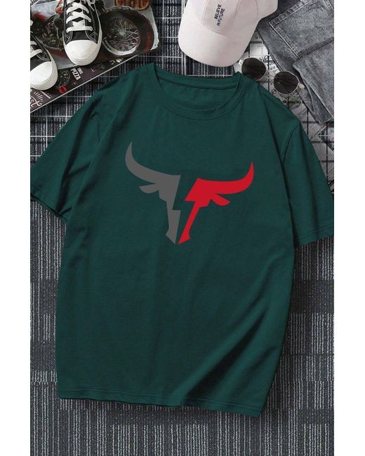 uyguntarz Übergroßes T-Shirt Mit Bullensilhouette-Aufdruck Für Herren in Green für Herren