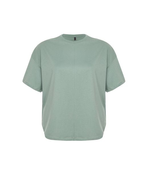 Trendyol Blue Mintes, übergroßes strick-t-shirt aus 100 % baumwolle, nachhaltiger