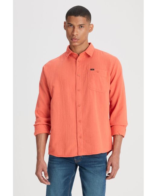 Lee Jeans Locker Sitzendes, Weit Geschnittenes Orangefarbenes Hemd Aus 100 Baumwolle Für Herren in Red für Herren