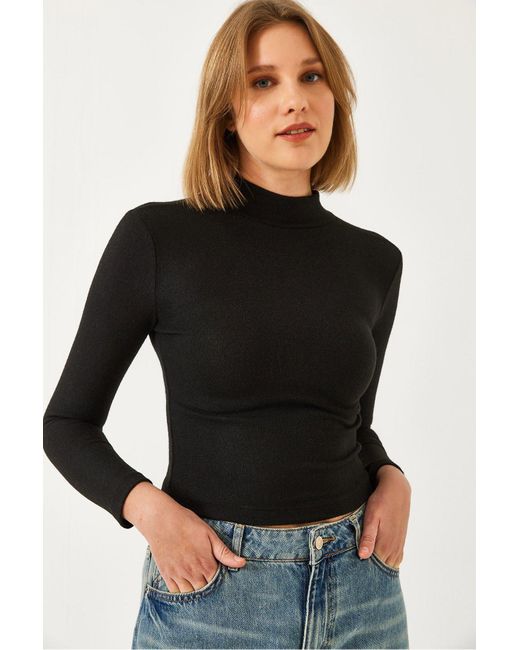 Bianco Lucci Black Halbe Rollkragenbluse 4001 Für Damen