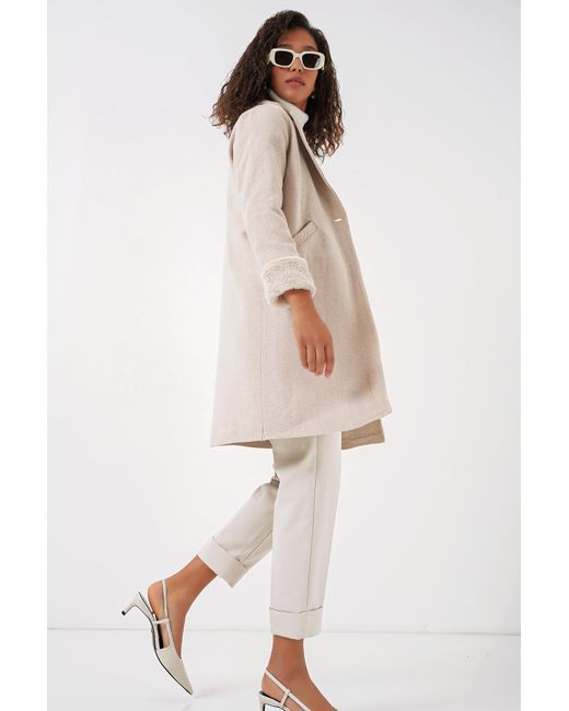 Bigdart Natural 9085 Fischgräten-Kaschmirmantel – M. Creme Für Damen