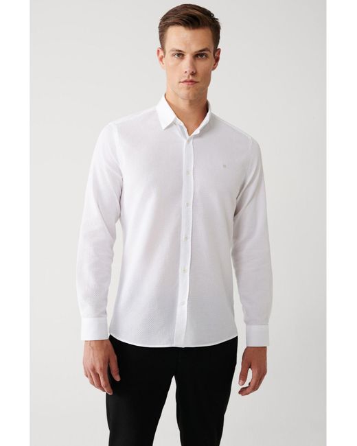AVVA Weißes Hemd Mit Klassischem Kragen, 100 Baumwolle, Streifendetail, A32Y2014 Für Herren in White für Herren