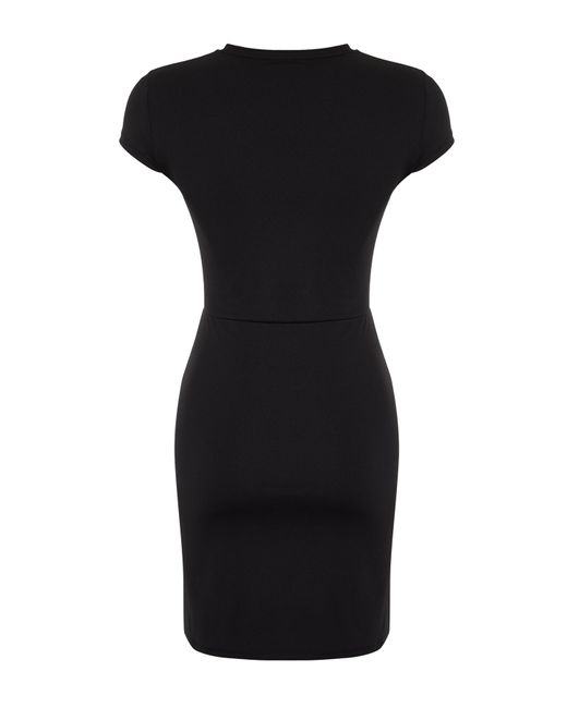 Trendyol Black Es, nachhaltigeres, tailliertes/tailliertes, dehnbares strick-mini-bleistiftkleid