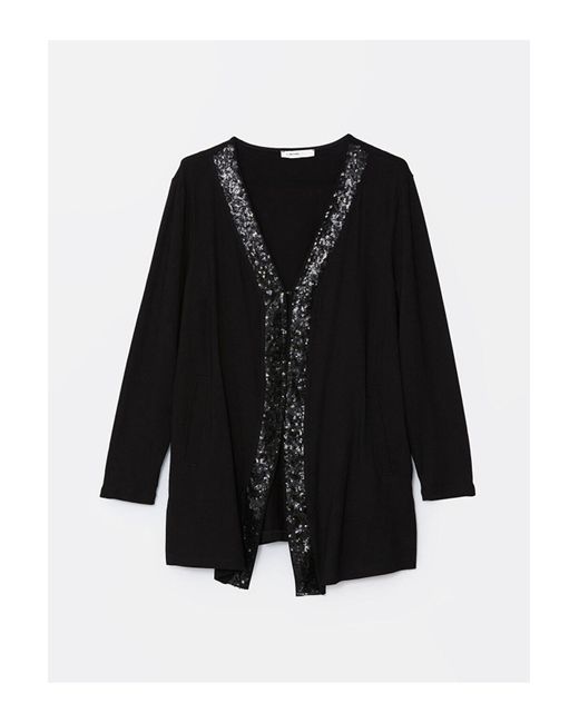 LC Waikiki Black Lcw Grace Cardigan Mit V-Ausschnitt Und Paillettenstickerei Für Damen