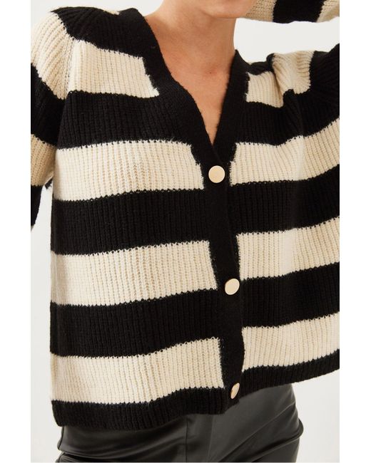Bianco Lucci Black Gestreifter Strick-Cardigan Mit Drei Knöpfen Für Damen