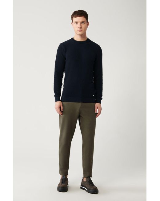AVVA Marineblauer, Strukturierter Strickpullover Mit Doppeltem Kragen A32Y5100 Für Herren in Blue für Herren