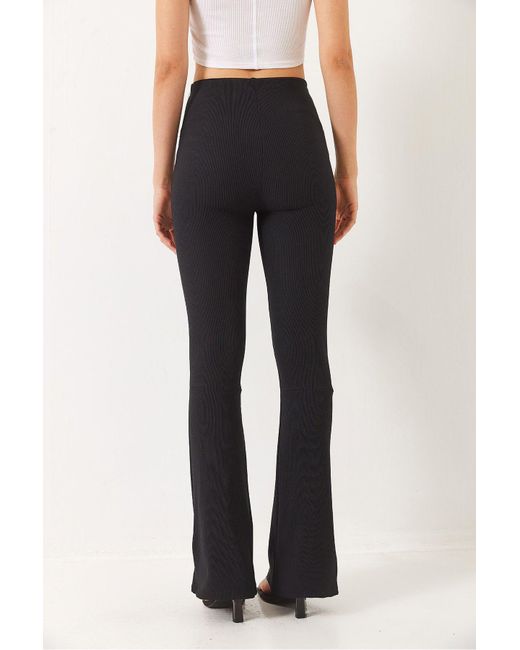 Bianco Lucci Black Leggings Mit Hoher Taille Und Geripptem Bein, Hose 2205 Für Damen
