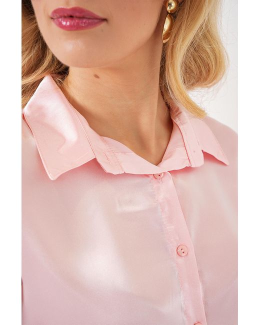 Bigdart Pink 3964 Leicht Fließendes Satinhemd – Für Damen