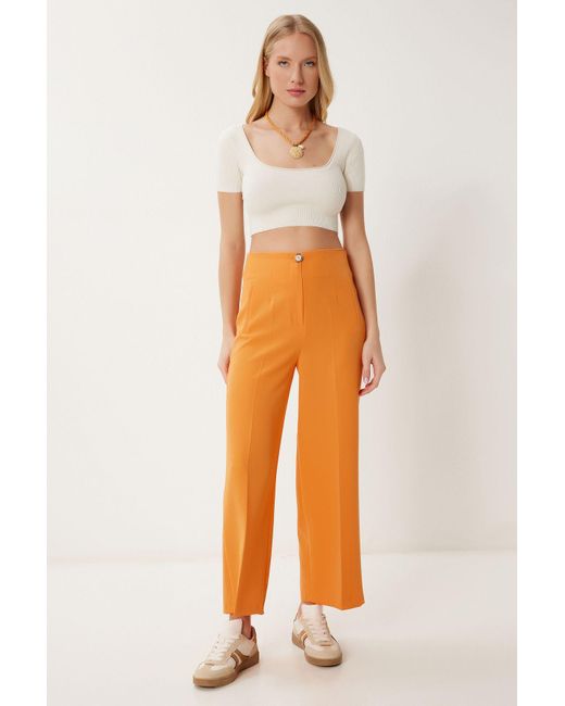 Happiness İstanbul Orangefarbene Culotte-Hose Mit Mittlerer Taille Für Damen
