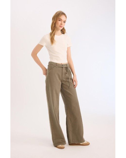 Defacto Brown Coool Gabardine-Hose Mit Weitem Bein Und Hoher Taille E1794Ax25Sp Für Damen