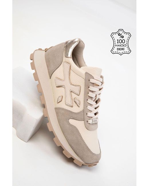 Soho Natural Beigefarbener Sneaker Aus Echtem Leder Für Damen
