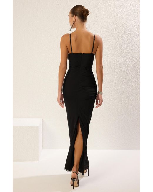 Trendyol Black Schwarzes, Gestricktes Midi-Abendkleid Aus Tüll Und Elegantes Abschlussballkleid, Nachtabschlusskleid Für Damen