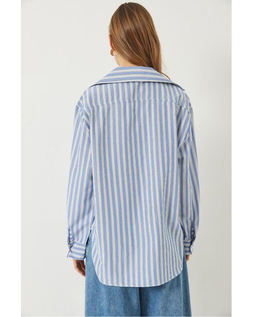 Bianco Lucci Blue Gestreiftes Reguläres Basic-Viskosehemd 4766 Für Damen