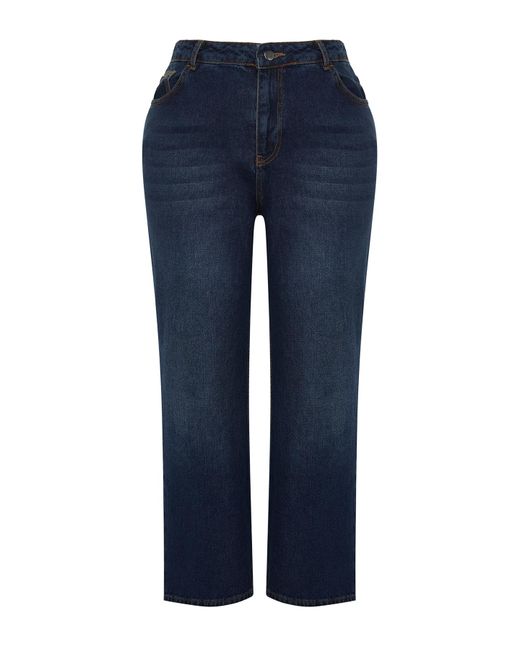 Trendyol Blue Marineblaue straight jeans mit hoher taille
