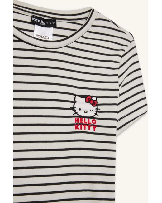 Defacto Gray Coool Hello Kitty Gestreiftes Kurzarm-T-Shirt Mit Rundhalsausschnitt F4566Ax25Sm Für Damen