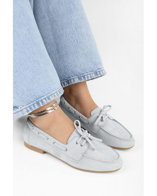 Shoeberry Gray Tinkera-Ballerinas Aus Grauem Wildleder Für Damen