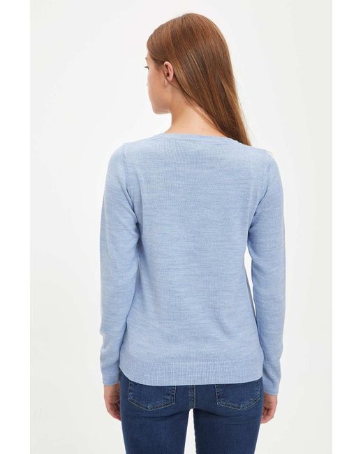 Defacto Blue Pullover mit normaler passform und rundhalsausschnitt aus besonders weichem kaschmir mit struktur