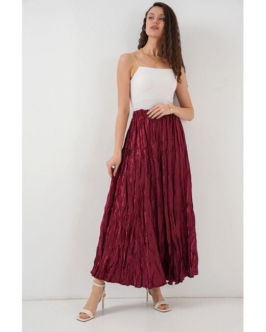 Bigdart Red Langer Crinkle-Rock 8034 – Weinrot Für Damen