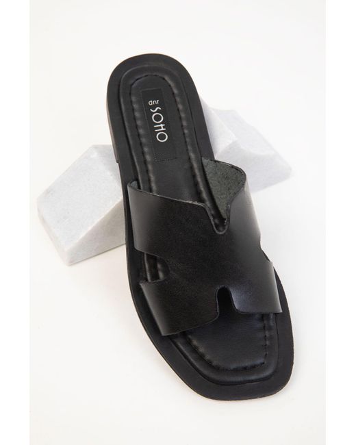 Soho Black Schwarze Hausschuhe Aus Echtem Leder Für Damen