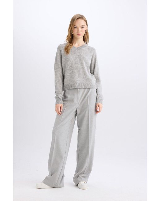 Defacto Gray Hose Mit Weitem Bein Und Hoher Taille, Standardgröße Für Damen