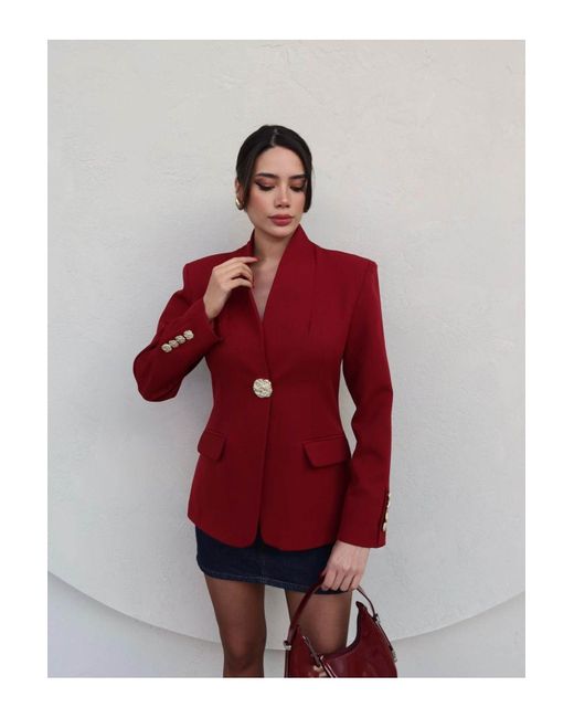 My Blog Red Burgunderrote Große Goldgeknöpfte Badenjacke 501171 Für Damen