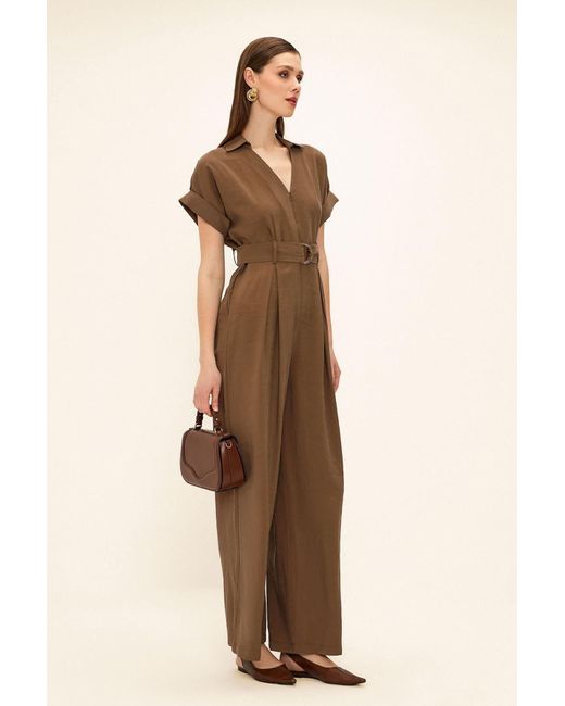 Olcay Natural Kurzärmliger Overall Aus Modal Mit Gürtel Für Damen