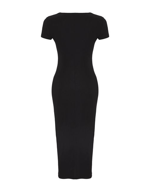 Trendyol Natural Schwarzes, Figurbetontes, Dehnbares Midi-Strickkleid Mit Quadratischem Ausschnitt Für Damen
