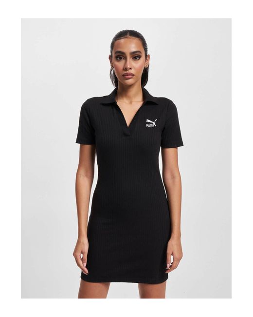 PUMA Black Classics Geripptes V-Kragen Kleid Für Damen