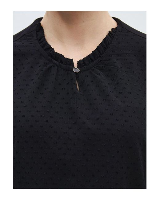 LC Waikiki Black Selbstgemusterte, Langärmlige Bluse Mit Rundhalsausschnitt Für Damen