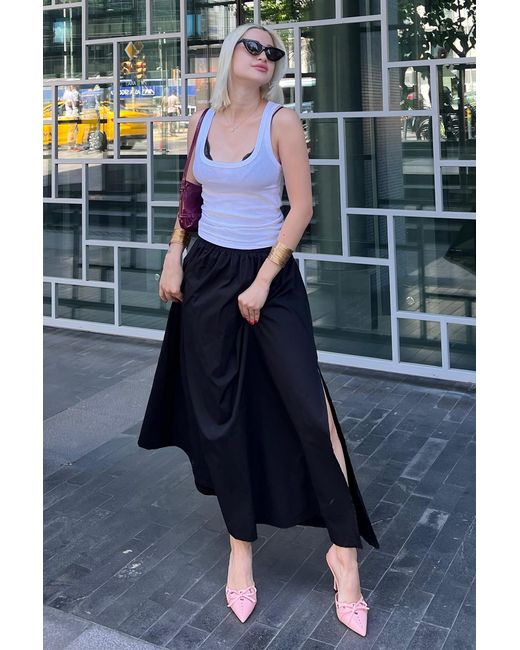 Madmext Blue Schwarzer Basic Midi-Schlitzrock Modell Für Damen