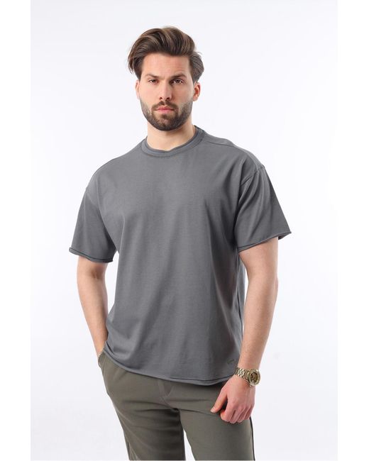 Madmext Geräuchertes Basic-T-Shirt Mit Rundhalsausschnitt Für Herren in Gray für Herren