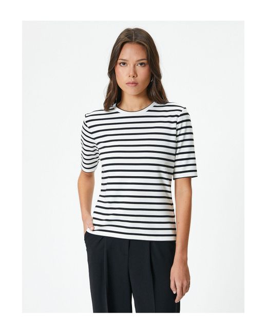 Koton White Slim Fit T-Shirt Rundhals Kurzarm Für Damen