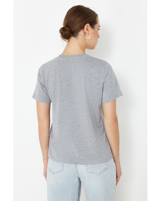 Trendyol Multicolor Schwarz-grau melange-mint 3er-pack 100% baumwolle rundhals regular fit strick-t-shirt