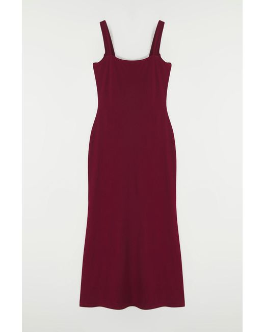 Trendyol Red Burgunderrotes, Dehnbares, Gestricktes Maxi-Bleistiftkleid Mit Dicken Trägern Für Damen
