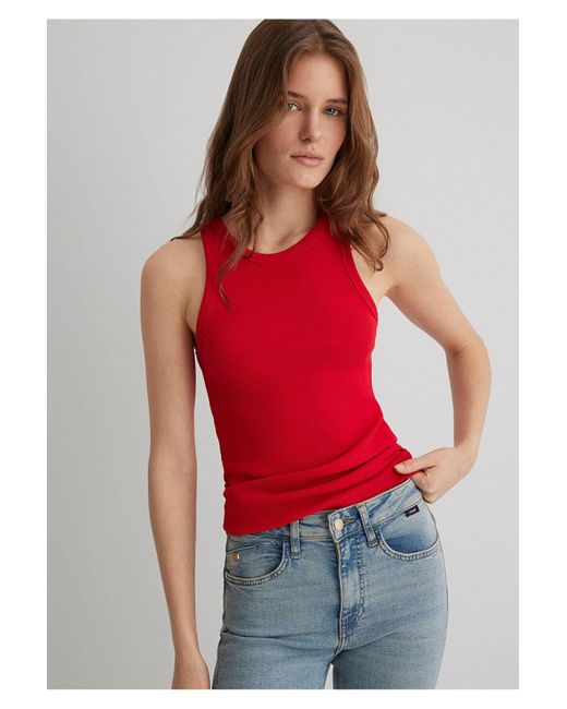Mavi Red Rotes Basic-Tanktop Mit Neckholder Und Schmaler Passform -70467 Für Damen